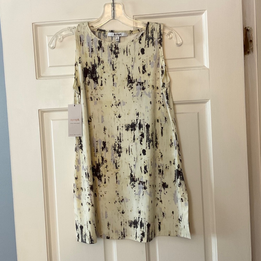 Sympli Sleeveless Nu Ideal Tunic Camo Illuminate 4 NEW Travel Top Lagenlook Art